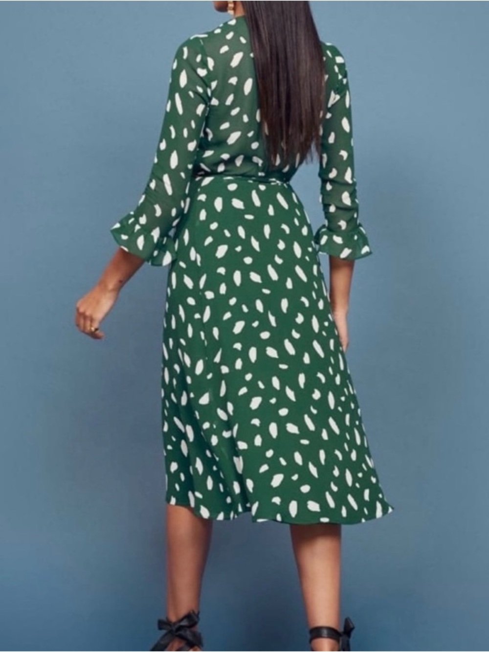 Reformation Mulberry Dress Forest Green & White Printed Wrap High-Low Dress - S - Picture 12 of 13